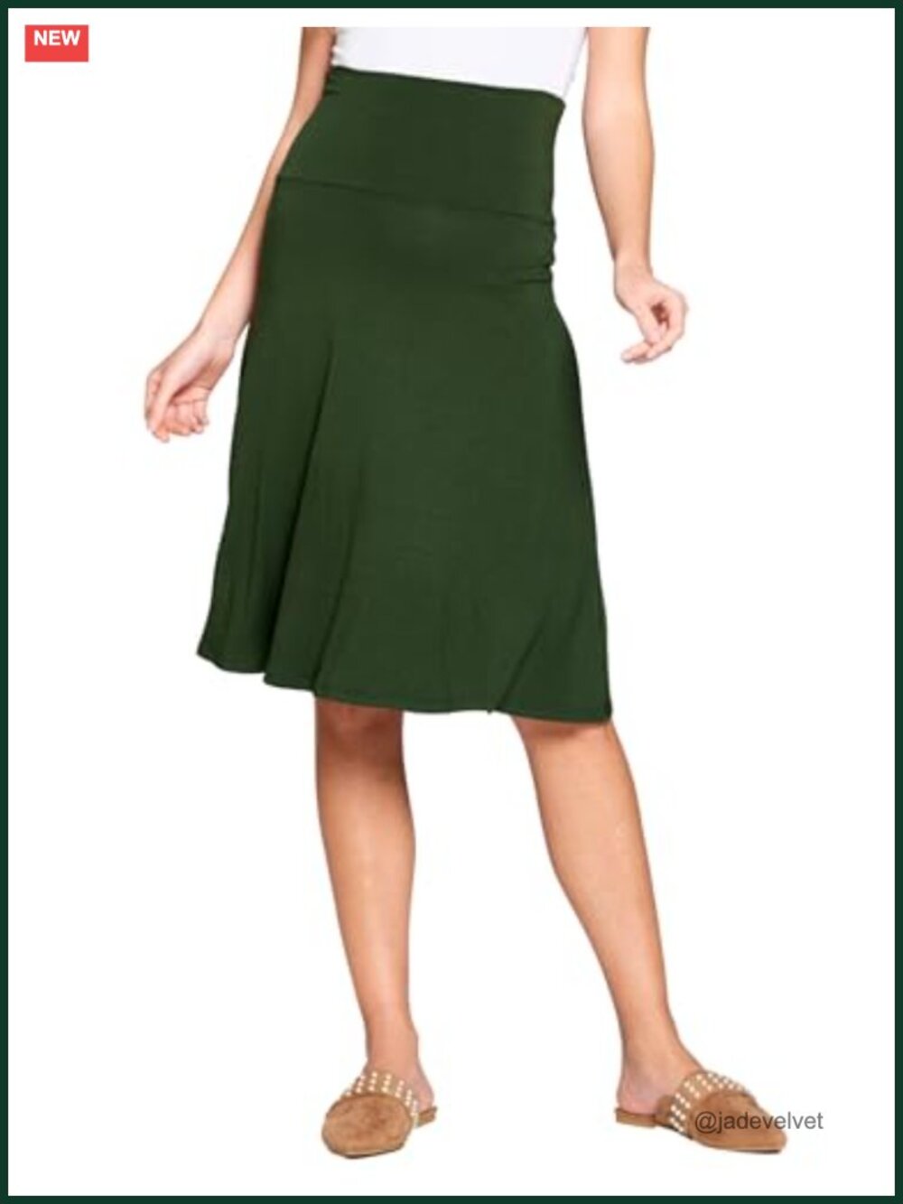 High Waisted A-Line Midi Skirt, Flowy Knee Length, Soft Stretchy Rayon Blend